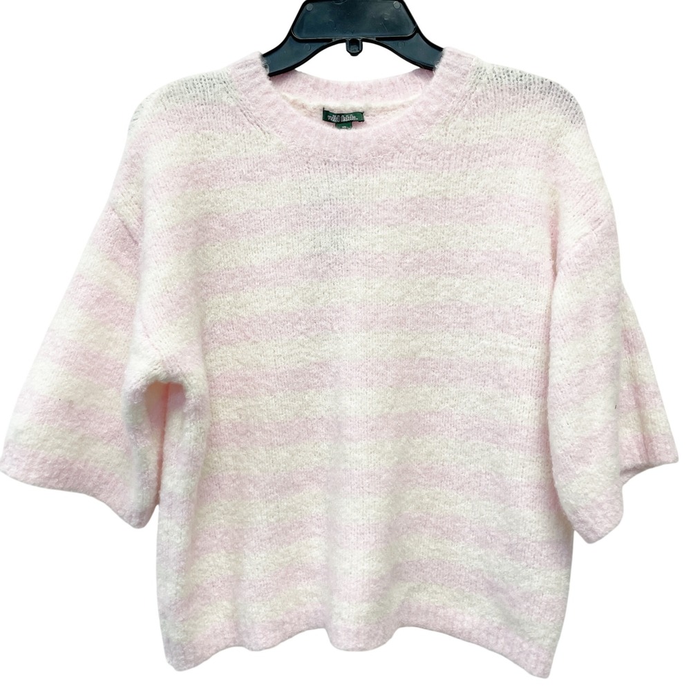 Wild Fable Women's Pink Striped Bouclé Knit Short Sleeve Sweater Size XS